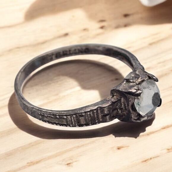 Medieval Revival Solitaire Ring – Sterling Silver Clear Faceted Stone Size 4.75 - Picture 2 of 7